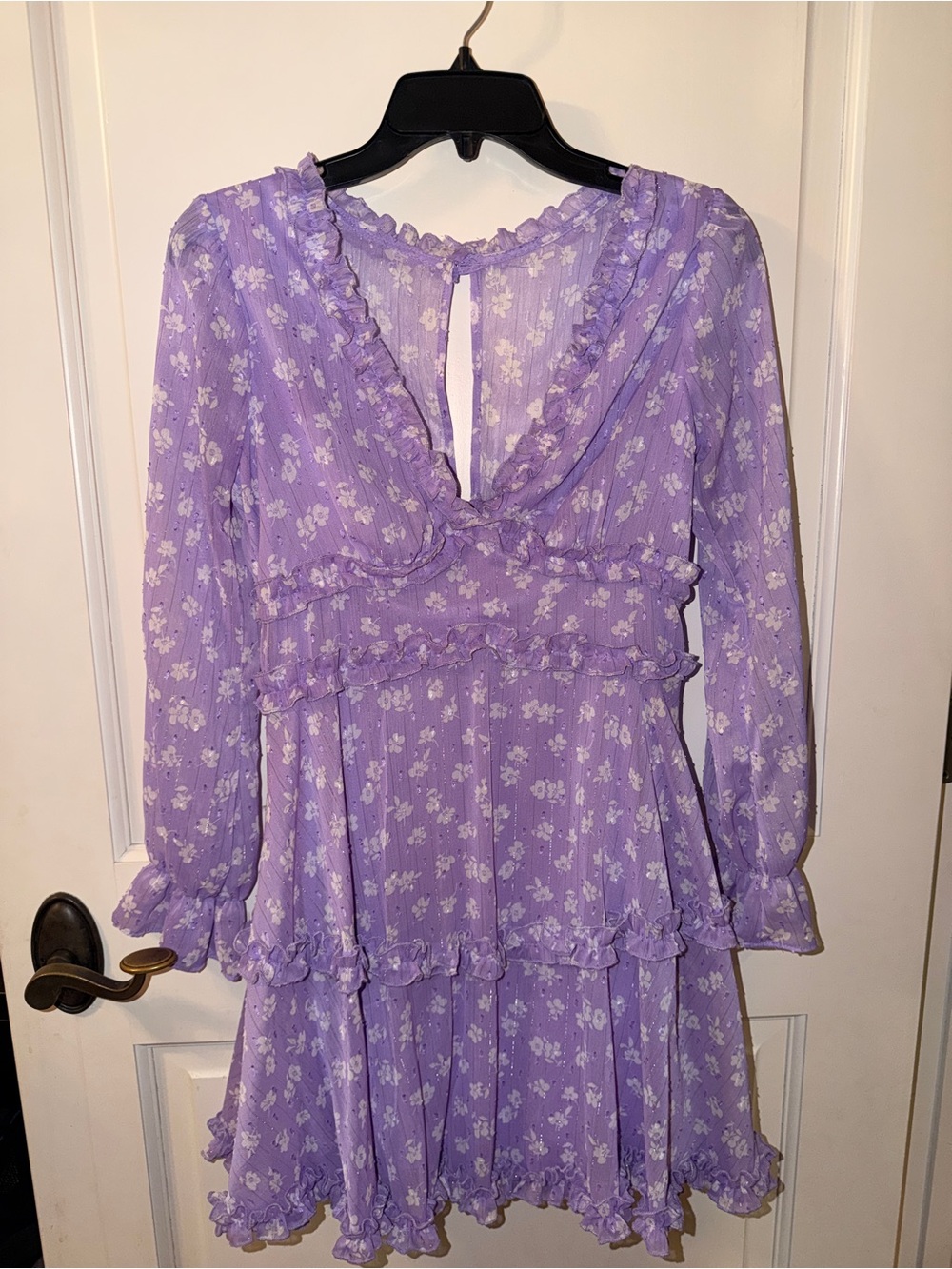 GB girls Lavender Floral Long Sleeve Ruffle Dress